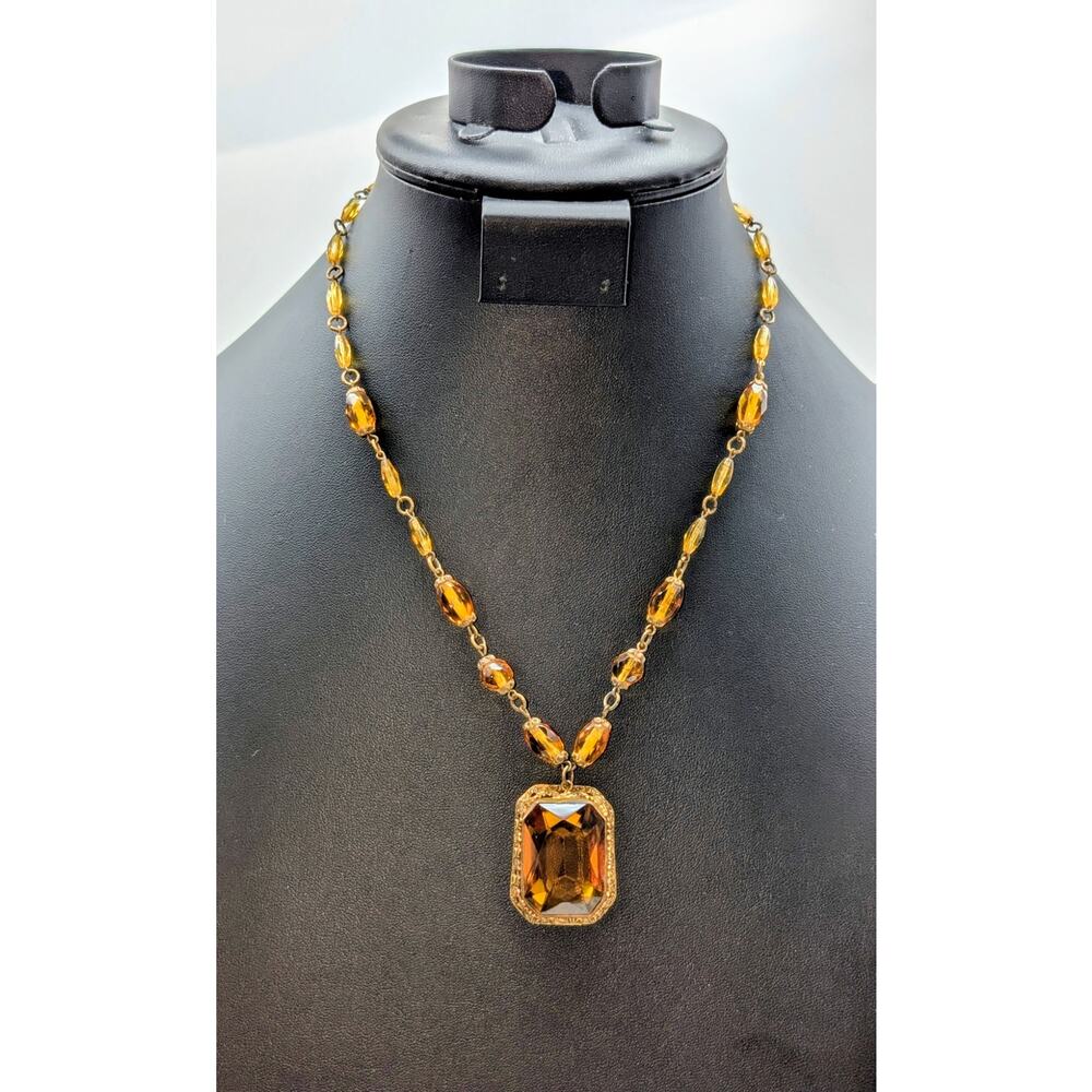 Vintage Antique Signed Czech Edwardian Nouveau Bohemian Glass Choker Necklace